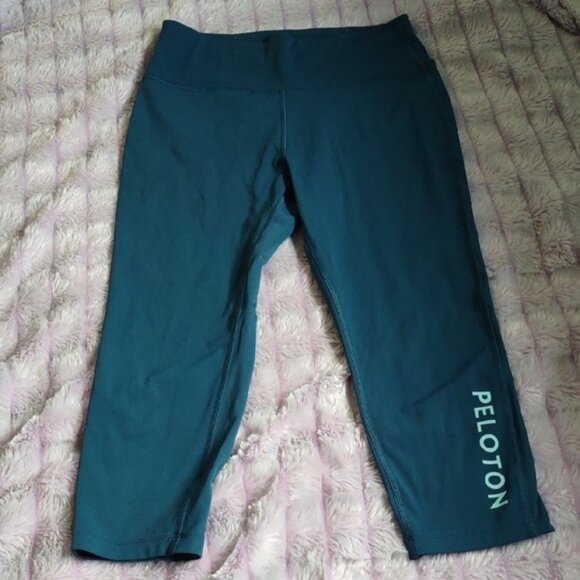 Peloton Teal Blue Green Yoga Waistband Back Pocket Activewear Gym Capri Large - Picture 1 of 10